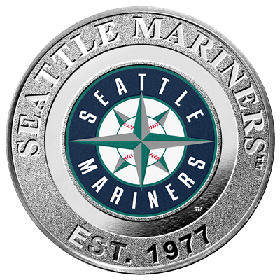 A picture of a 1 oz Seattle Mariners Silver Colorized Round